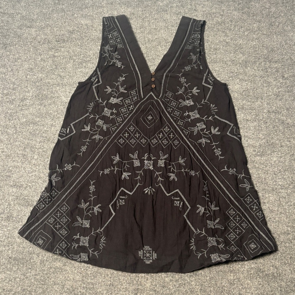 Free People Sweetest Shifty Mini Dress Slip Womens Medium Black Embroidered Boho